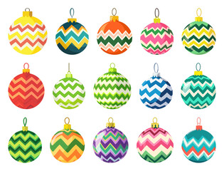 PNG Colorful zigzag Christmas ornaments, element set on transparent background