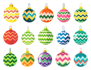 PNG Colorful zigzag Christmas ornaments, element set on transparent background