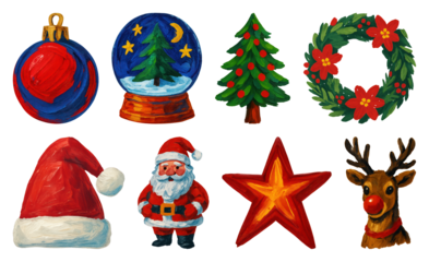PNG Festive holiday icons painted, element set on transparent background