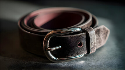 Brown leather belt close up on dark background, luxury men’s fashion
