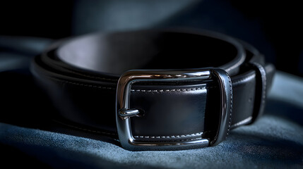 Black leather belt close up, classic men’s fashion accessory
 