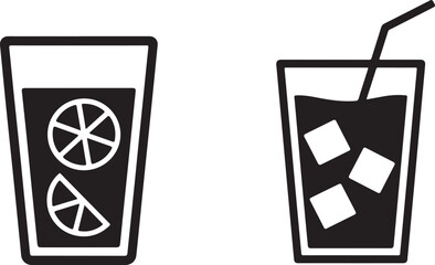 Two refreshing cold drinks with ice fruit slices and straws