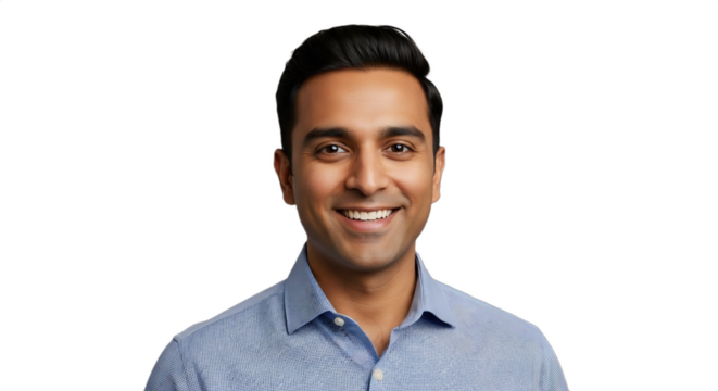 Smiling South Asian data analyst, 35-40, analyzing holiday shopping trends. Perfect for business, e-commerce, retail analytics, finance, corporate messaging.