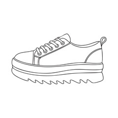 Outline drawing of a platform sole sneaker with laces and a pull tab shoe footwear