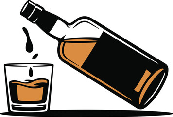 Whiskey being poured from a bottle into a glass a classic beverage illustration