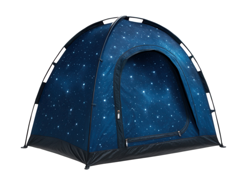 Compact pop-up tent featuring a starry night design, perfect for travel and hotels.