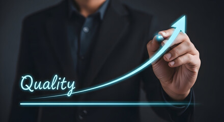 Elevated quality assurance with an upward trend for success and professional growth, showing progress and positive outcomes in business strategy