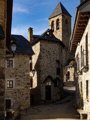 Village of Lanuza and view of the church of San Salvador, Aragonese Pyrenees, Huesca, Spain
