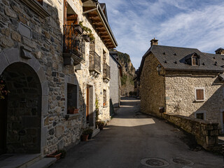 Detail of a street in the village of Lanuza, in the Aragonese Pyrenees, Huesca, Spain