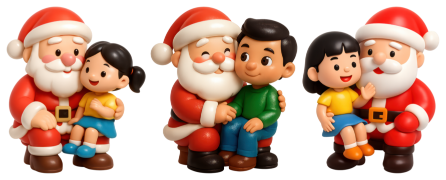PNG Santa with joyful children figurines, element set on transparent background