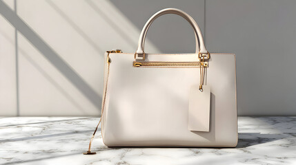 White designer handbag with gold accents

