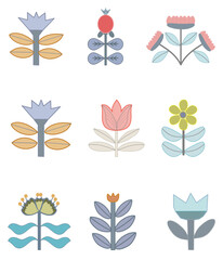Minimal Floral Geometric Set Cottagecore  Nordic Scandinavian Folk Vector Collection