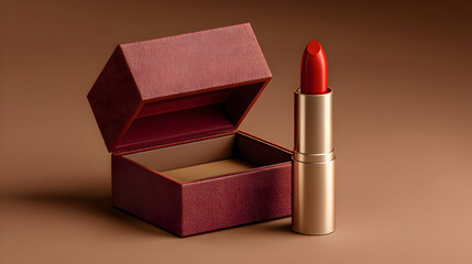 Red lipstick in velvet box with elegant lighting
