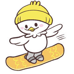 スノーボードする白い鳥のイラスト