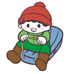 そりで遊ぶ男の子のイラスト
