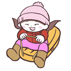 そりで遊ぶ女の子のイラスト