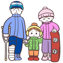 ウィンタースポーツで怪我した家族のイラスト