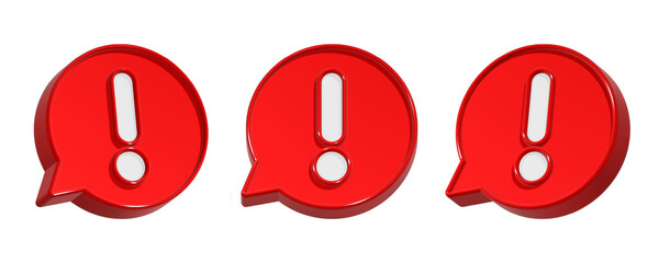 3d rendering design  chat alert icon in red color 