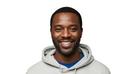 Smiling 38-42-year-old Black man, a mobile app developer launching a holiday game, wearing a casual hoodie. Ideal for tech launches, marketing, holiday promotions, and corporate use.
