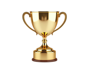 Golden Champion Trophy With Ornate Handles and Detailed Stand Reflecting Soft Studio Lighting Isolated on Black Background