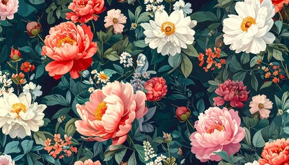 Floral Abundance - A Symphony of Peonies and Blossoms in Full Bloom.
