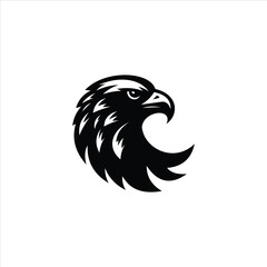 Fototapeta premium Black Eagle Head Profile Logo With Detailed Feathers And Sharp Beak