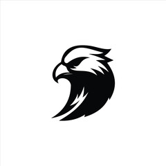 Black Eagle Head Side Profile Logo With Sharp Beak And Feathers