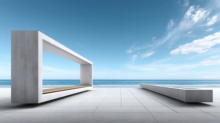 Rectangular openwork building by the sea