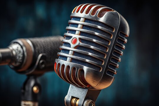 Close-up of vintage microphone showing rust and wear, embodying music history and nostalgic audio recording equipment appeal