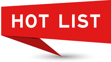 Red color speech banner with word hot list on white background