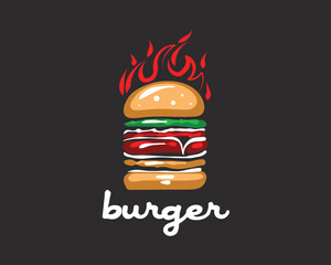Hand drawn vector burger logo on black background