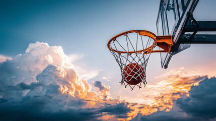 Basketball hoop under the blue sky