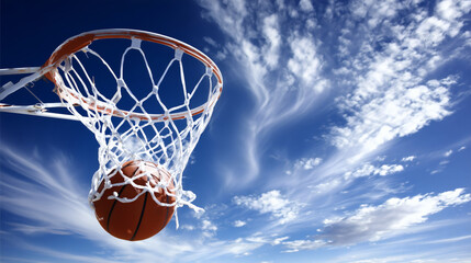 Basketball hoop under the blue sky