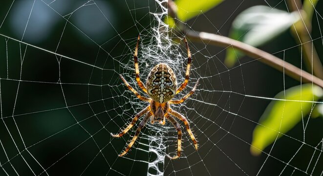 European garden spider in its web, waiting for prey.