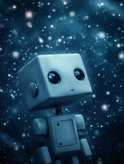 A cute robot gazing at the stars