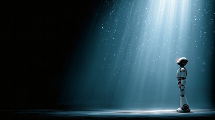 A cute robot gazing at the stars