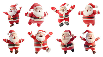 PNG Joyful Santa Claus characters dancing, element set on transparent background