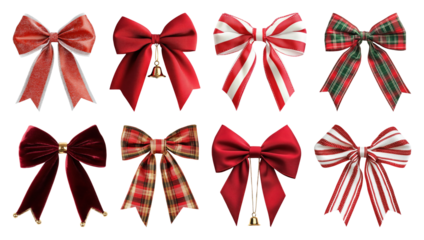 PNG Festive red bows collection, element set on transparent background