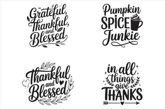 grateful thankful blessed quotes with pumpkin spice junkie and thanksgiving messages
