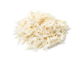 Pile of grated horseradish roots isolated on white