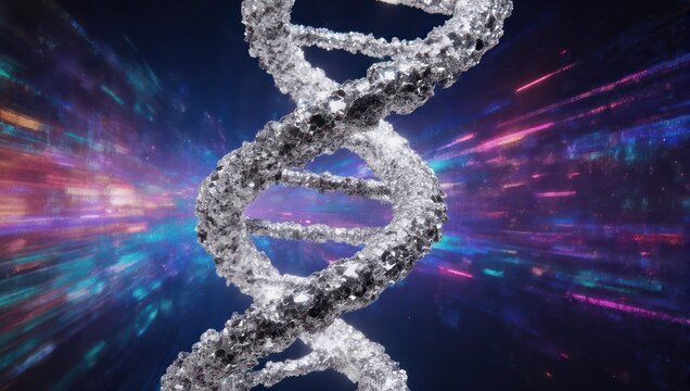 Abstract 3D DNA Helix Structure with Colorful Light Streaks.