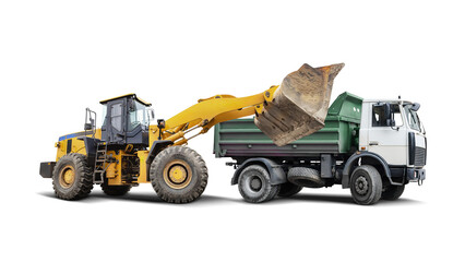 A construction loader lifts debris into a dump truck, emphasizing collaboration in waste...