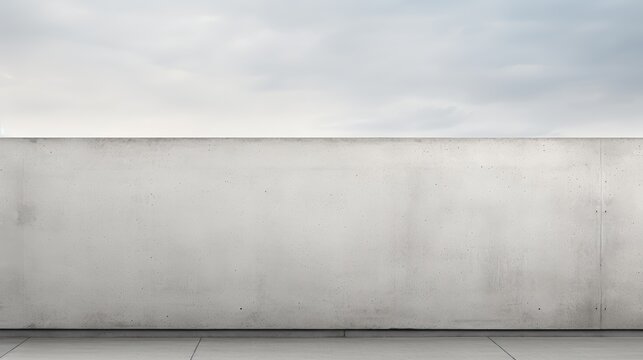 A minimalistic concrete wall under a cloudy sky, creating a serene and modern atmosphere.