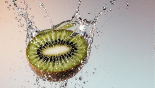 Kiwi Fruit Splash in Water Close-up.