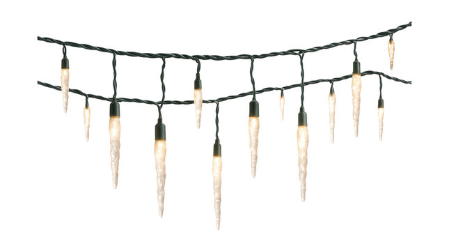 Icicle-style outdoor string lights, ideal for a cozy winter look on roofs.
