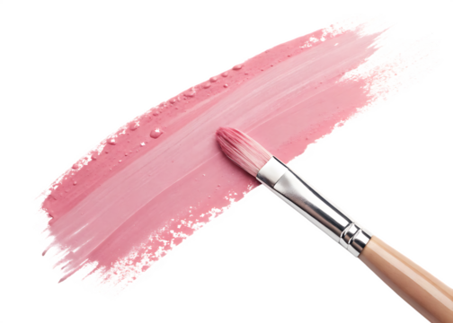 Pink paint stroke with brush isolated on transparent background