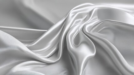 Obraz premium Smooth and Lustrous White Satin Fabric Drapery with Gentle Waves and Folds Perfect for Textures, Backgrounds, and Fashion Photography Projects