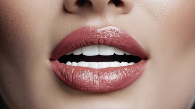 Close up view of beautiful lips with natural makeup glow