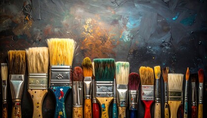 An Array of Paintbrushes with a Colorful Background.