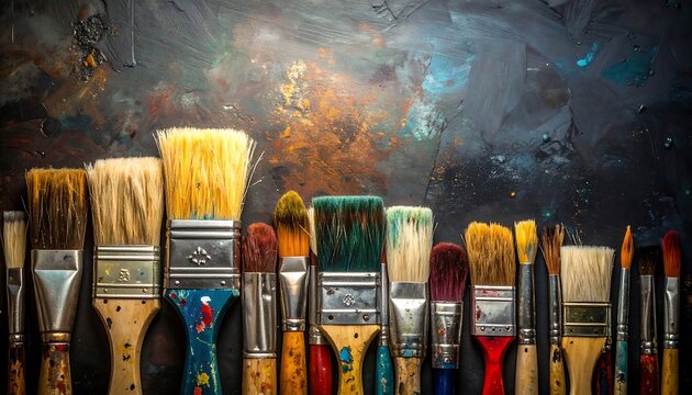 An Array of Paintbrushes with a Colorful Background.